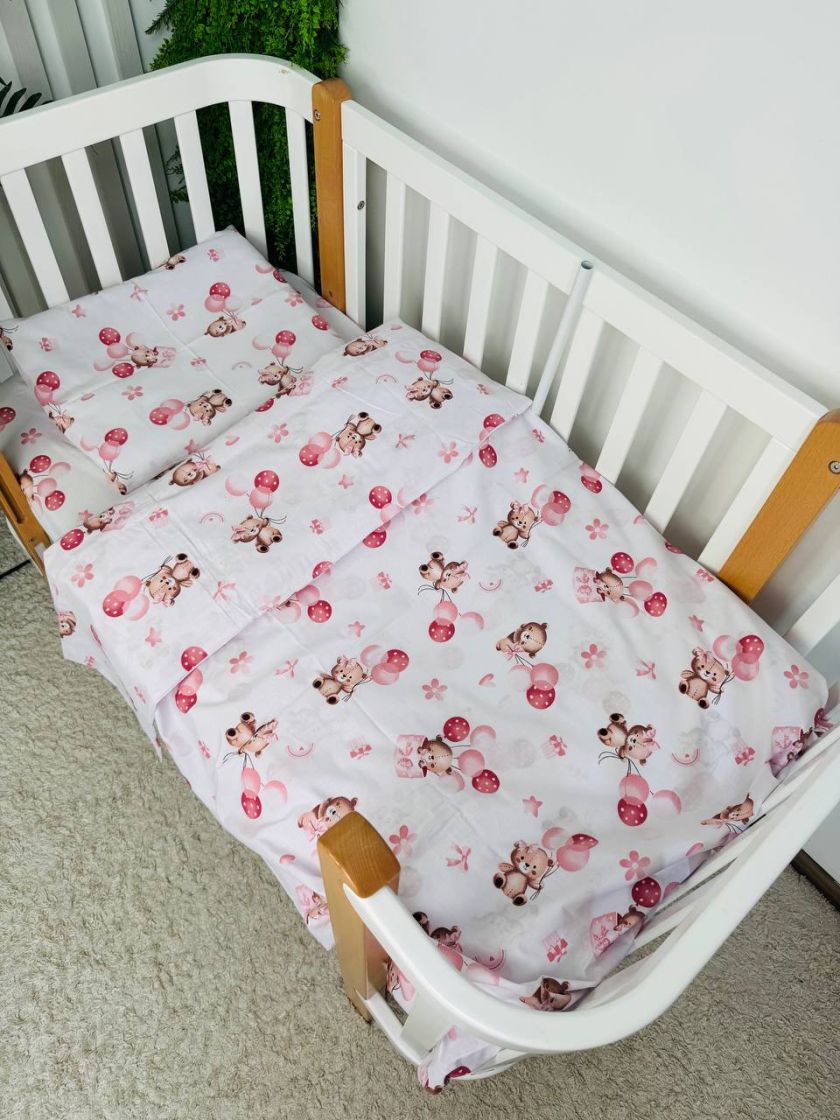 ❤ Змінна дитяча постіль, 110 см на 140 см. Принт - Ведмежа дівчинка з рожевими кульками (#57735292) ✓ Anna Konvert