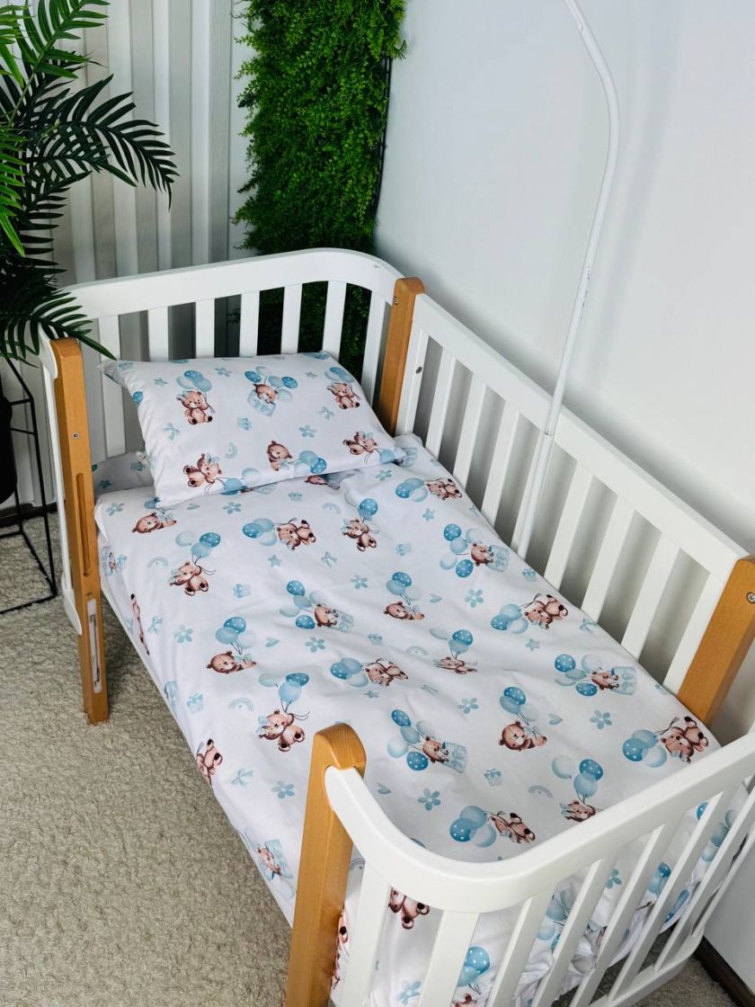 ❤ Змінна дитяча постіль, 110 см на 140 см. Принт - Ведмежа хлопчик з блакитними кульками (#15525636) ✓ Anna Konvert