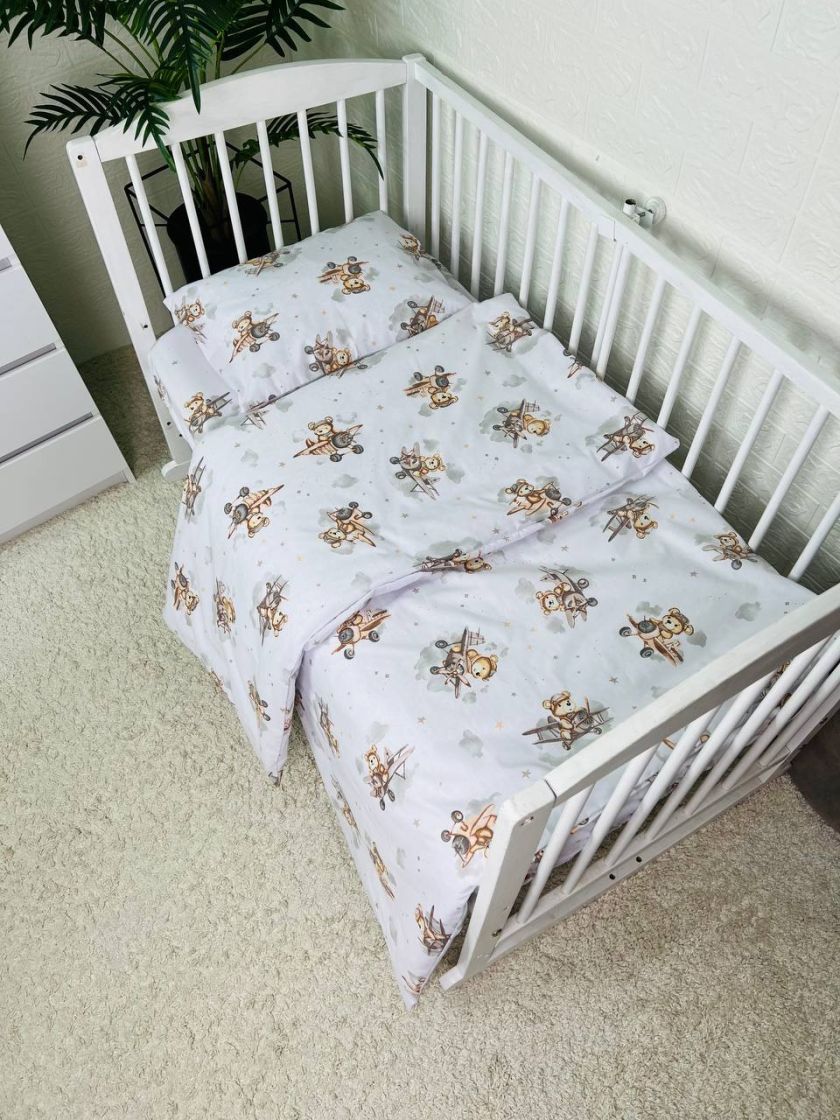 ❤ Змінна дитяча постіль, 110 см на 140 см. Принт - Ведмідь на літаку, сірий (#86577181) ✓ Anna Konvert