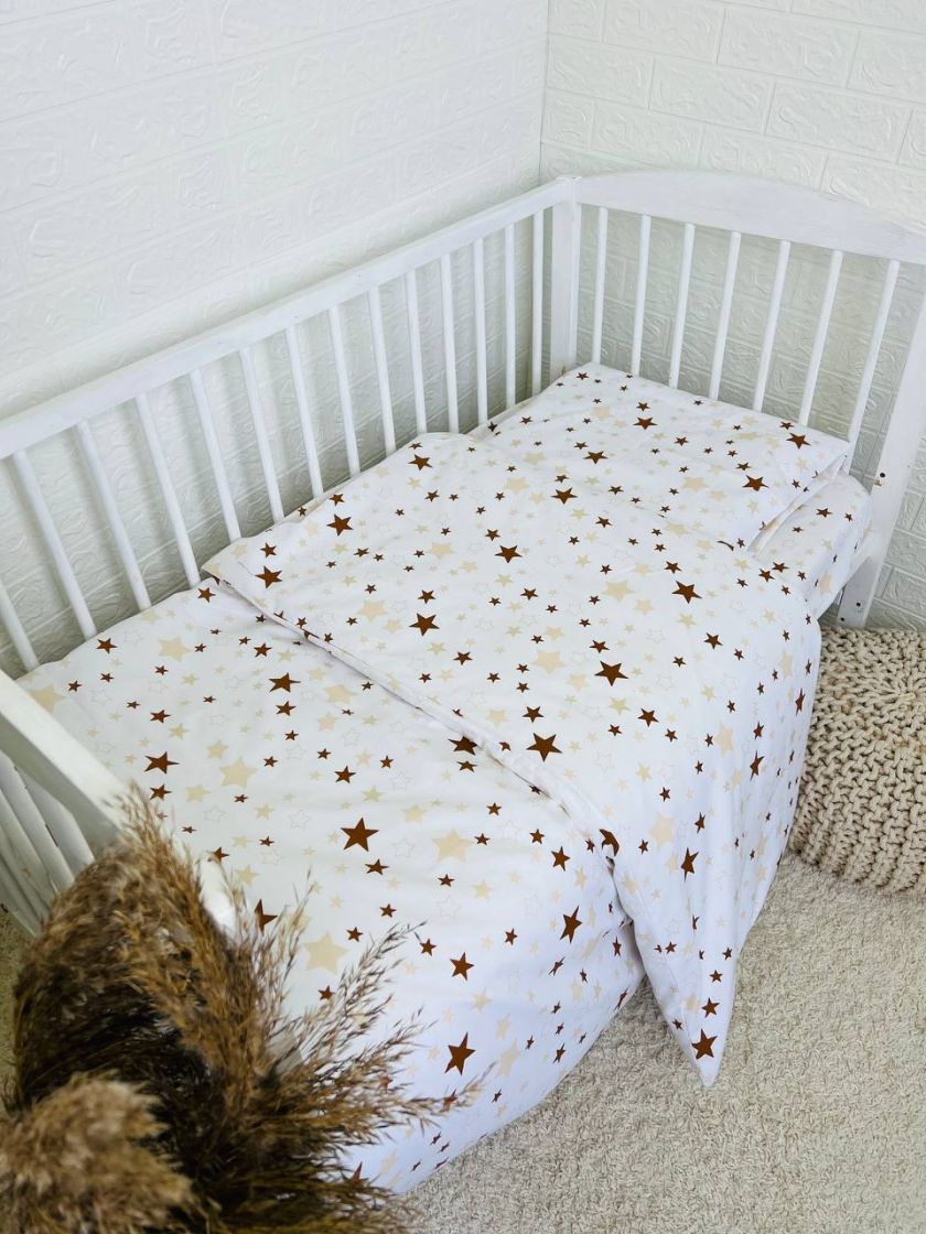 ❤ Змінна дитяча постіль, 110 см на 140 см. Принт - Зірки різні на білому бежеві (#36996086) ✓ Anna Konvert
