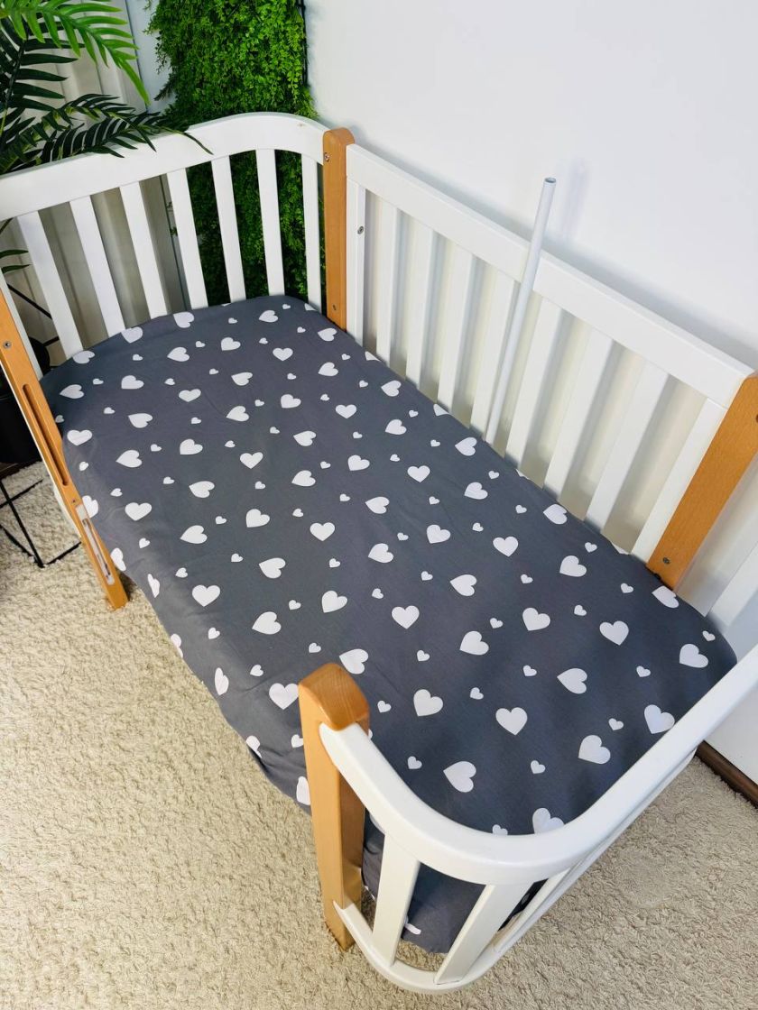 ❤ Простирадло у ліжко, бавовняне 120х60. Принт - Серця великі білі на сірому (#6239427) ✓ Anna Konvert