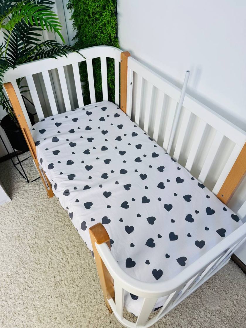 ❤ Простирадло у ліжко, бавовняне 120х60. Принт - Серця великі сірі на білому (#79151175) ✓ Anna Konvert