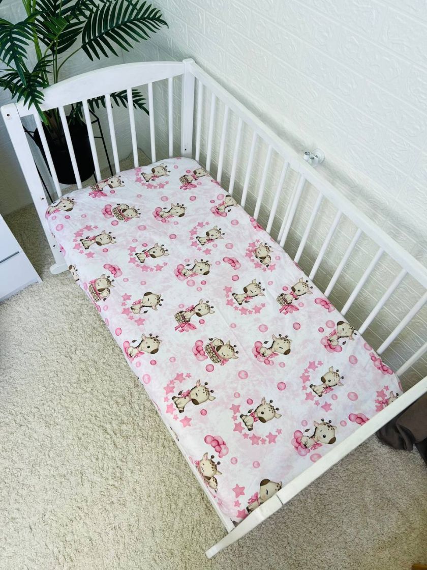 ❤ Простирадло у ліжко, бавовняне 120х60. Принт - Жирафи рожеві (#7841150) ✓ Anna Konvert