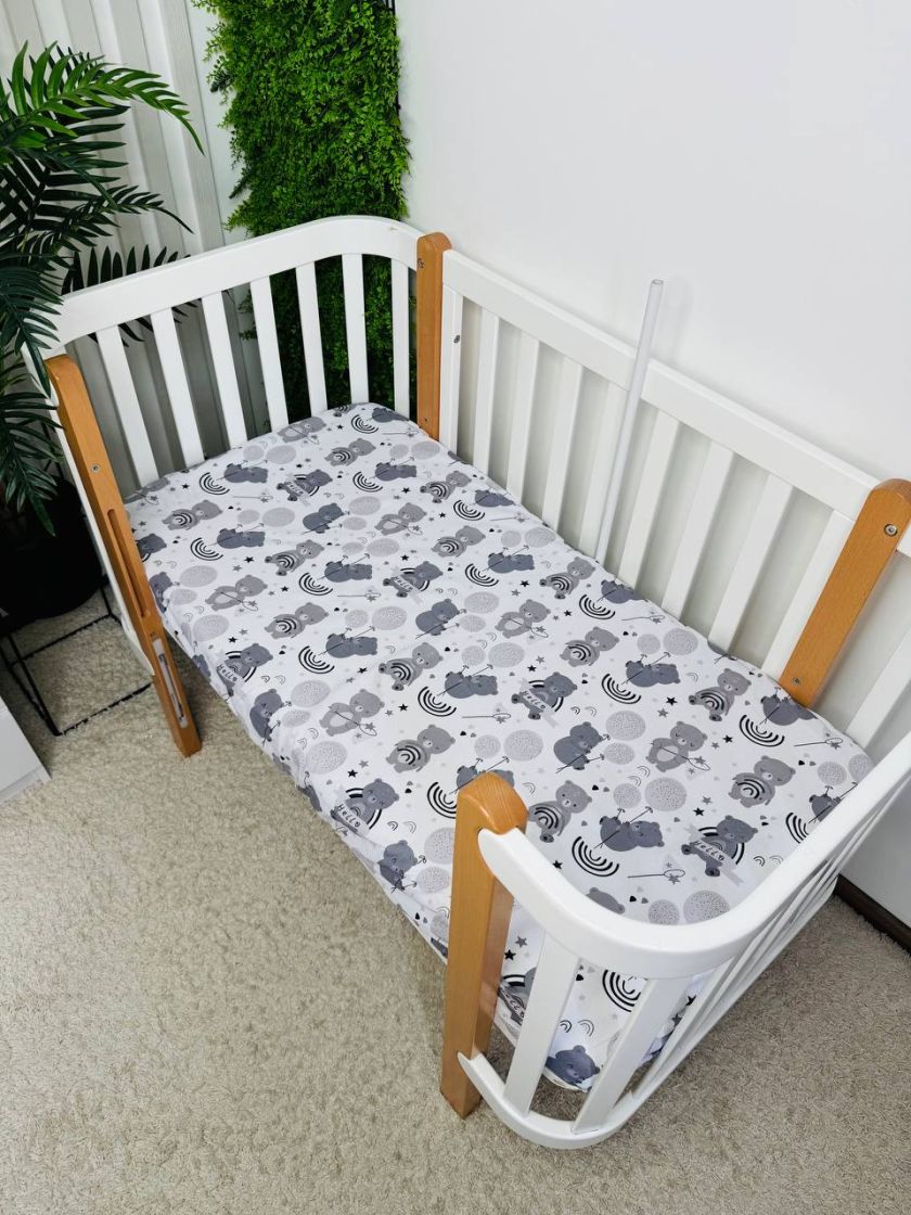 ❤ Простирадло у ліжко, бавовняне 120х60. Принт - Ведмедики з веселками сірі (#19859425) ✓ Anna Konvert