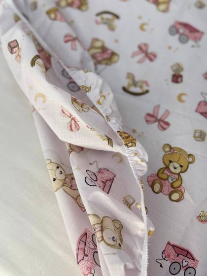 ❤ Простирадло у ліжко, бавовняне 120х60. Принт - Ведмежа з візочком, дівчинка (#71110335) ✓ Anna Konvert 2