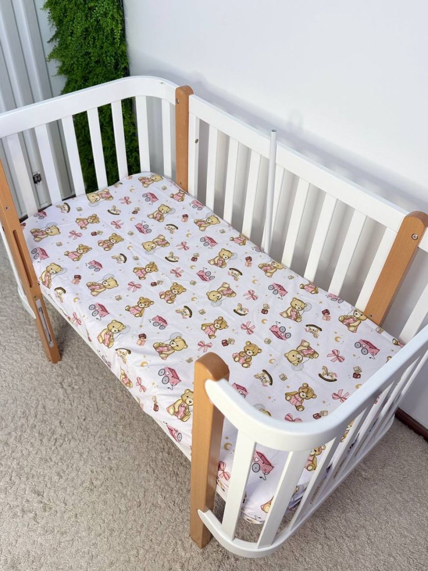 ❤ Простирадло у ліжко, бавовняне 120х60. Принт - Ведмежа з візочком, дівчинка (#71110335) ✓ Anna Konvert