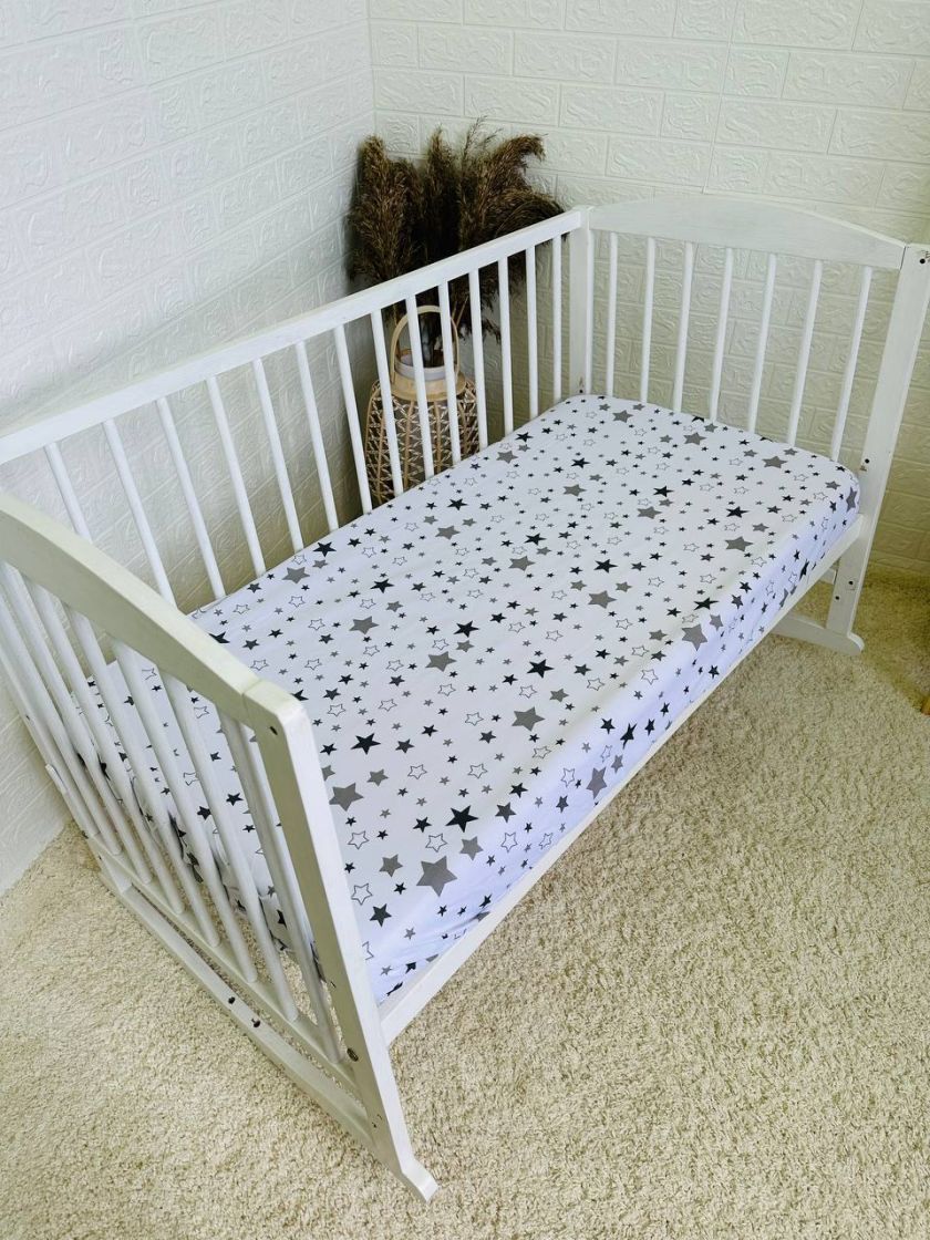 ❤ Простирадло у ліжко, бавовняне 120х60. Принт - Зірки різні сірі на білому (#5086503) ✓ Anna Konvert