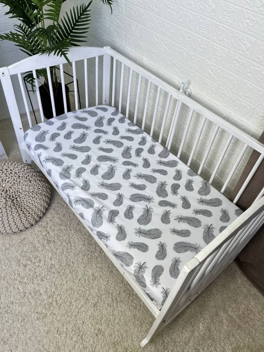 ❤ Простирадло у ліжко, бавовняне 120х60. Принт - Сірі пір'я (#55106025) ✓ Anna Konvert