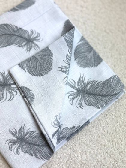 ❤ Пелюшки муслінові двошарові. Принт - Пір'я сірі на білому (#71691055) ✓ Anna Konvert 2