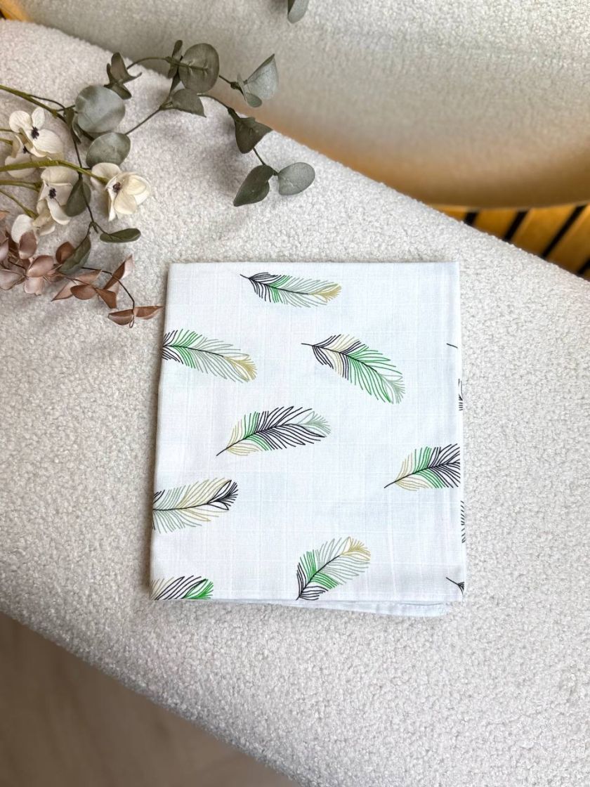 ❤ Пелюшки муслінові двошарові. Принт - Пір'я зелені (#8002059) ✓ Anna Konvert