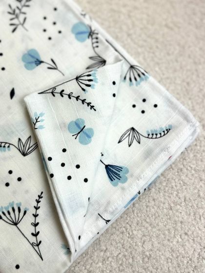 ❤ Пелюшки муслінові двошарові. Принт - Квіти васильки, блакитні (#78279020) ✓ Anna Konvert 2