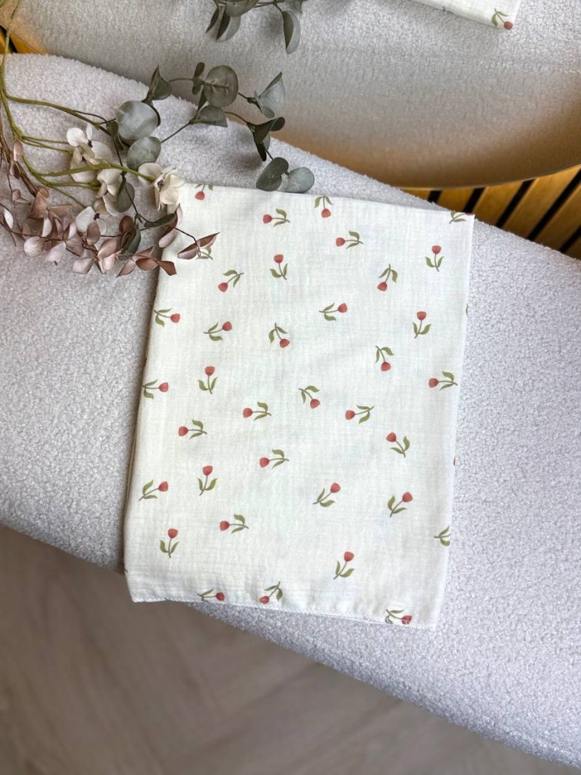 ❤ Пелюшки муслінові чотирьохшарові, жатка 70х100см. Принт - Дрібні тюльпани (#34322045) ✓ Anna Konvert