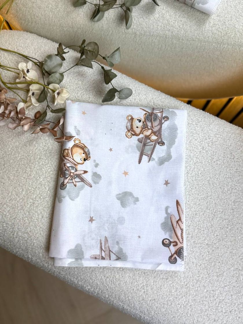 ❤ Пелюшки, ситцеві 90×110см. Принт - Ведмедик на літаку, сірий (#7454214) ✓ Anna Konvert