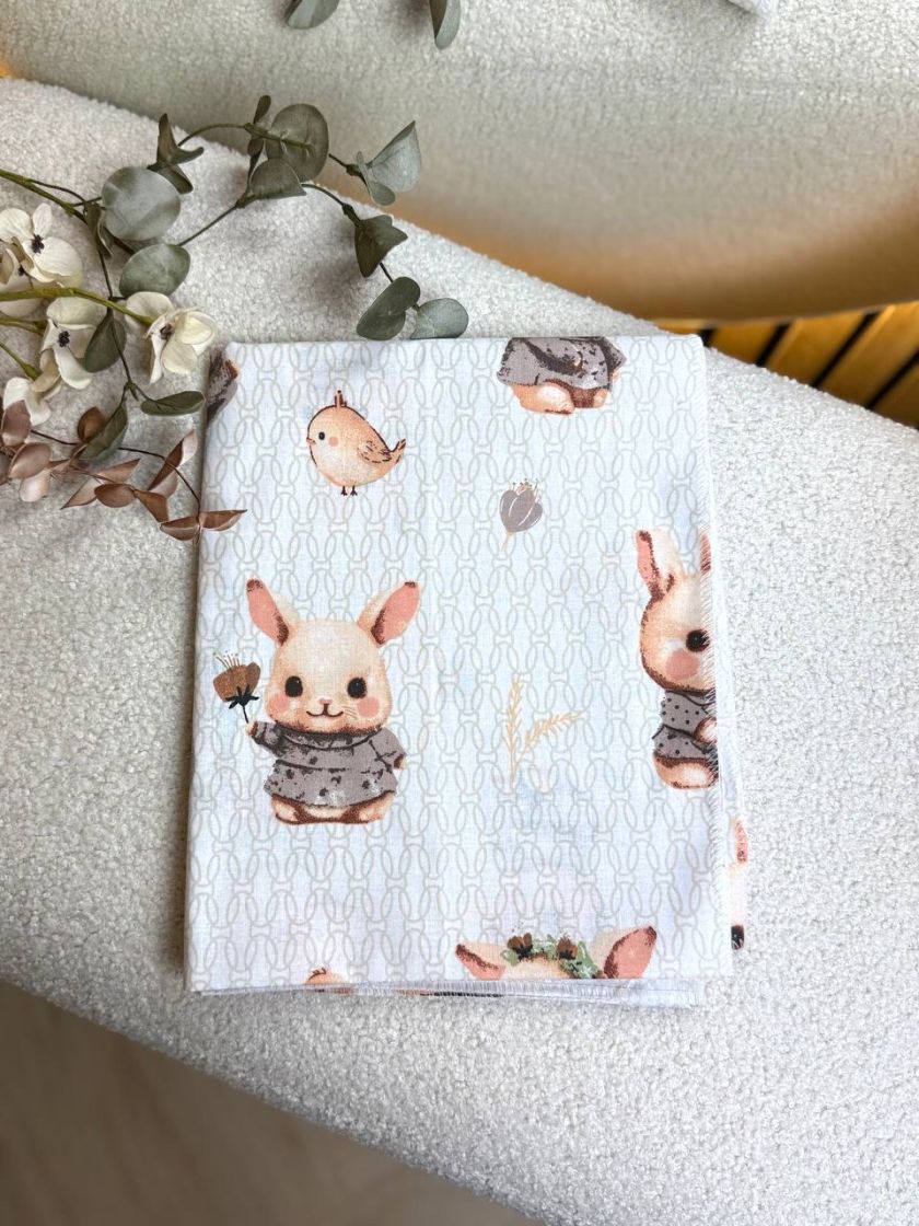 ❤ Пелюшки, ситцеві 90×110см. Принт - Зайці бежеві в шапці, на бежі (#12604391) ✓ Anna Konvert