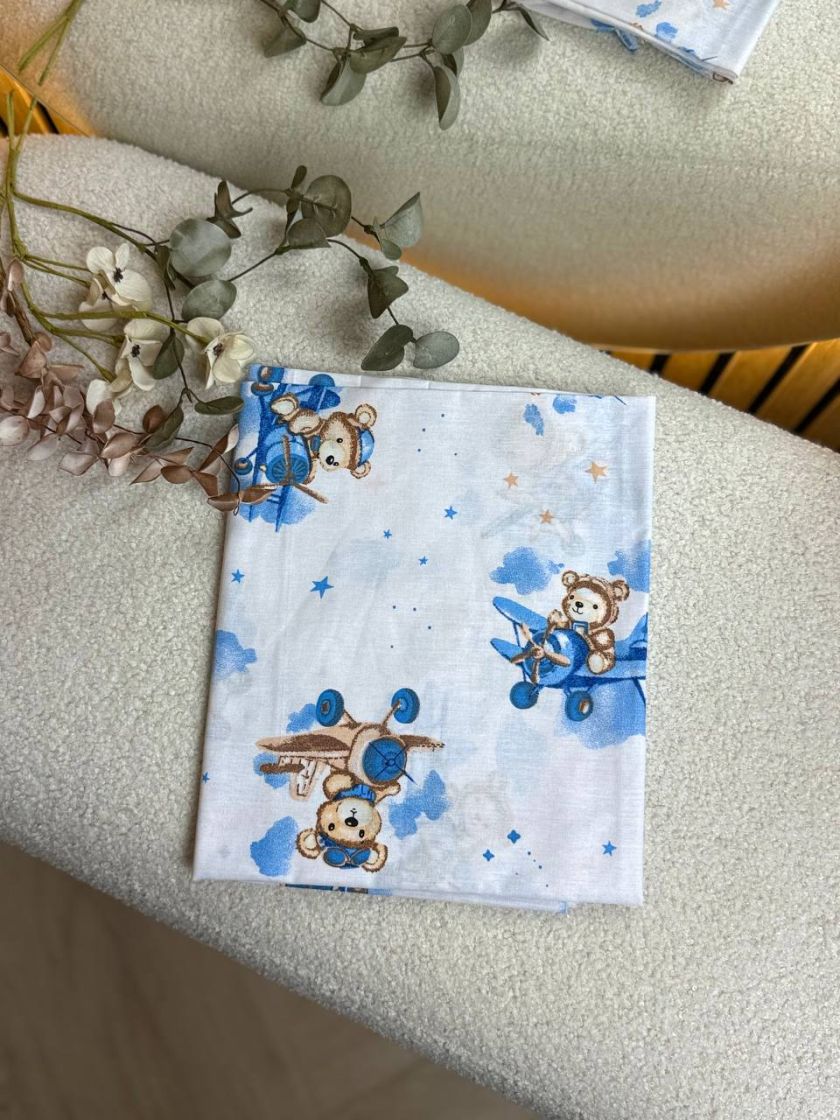 ❤ Пелюшки, ситцеві 90×110см. Принт - Ведмедик на літаку, блакитний (#71183751) ✓ Anna Konvert