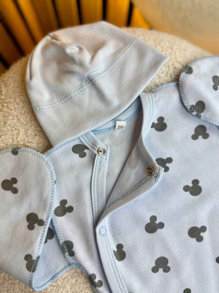 ❤ Комплект 3ка з боді інтерлок, 56р. Принт - Міккі на блакитному (#73001525) ✓ Anna Konvert