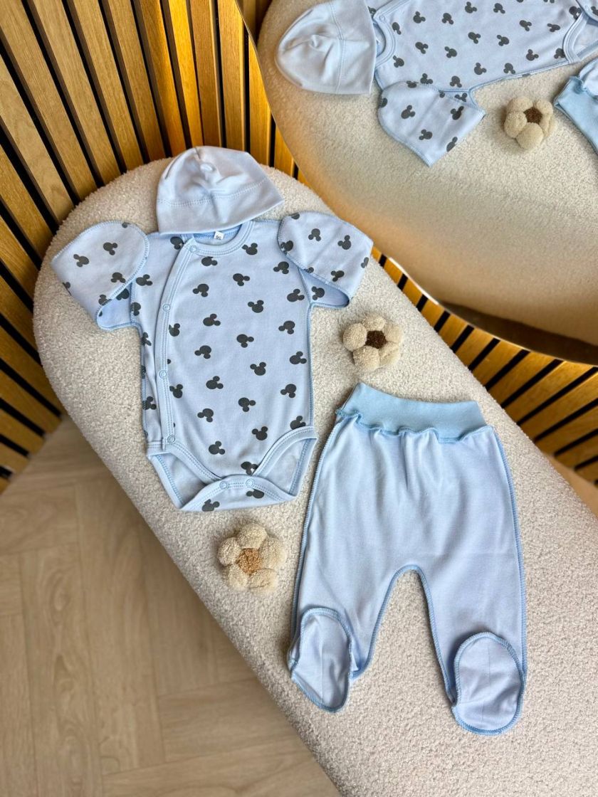 ❤ Комплект 3ка з боді інтерлок, 56р. Принт - Міккі на блакитному (#73001525) ✓ Anna Konvert