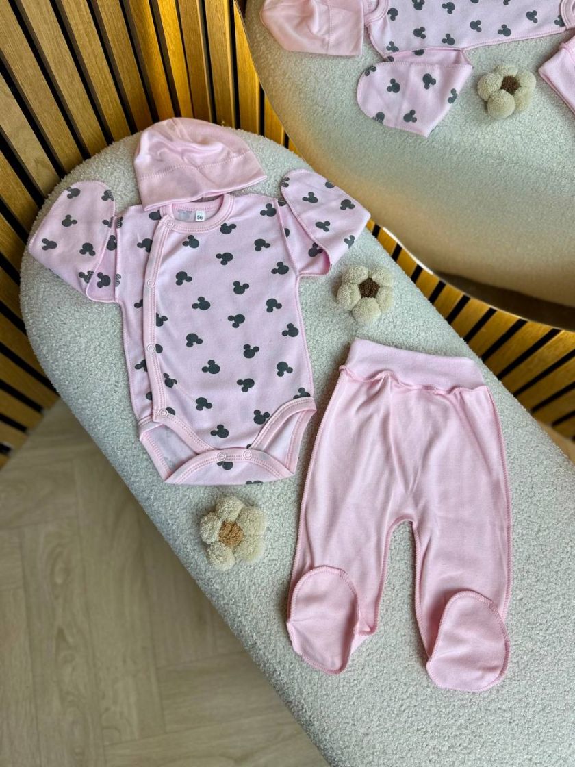 ❤ Комплект 3ка з боді інтерлок, 56р. Принт - Міккі на рожевому (#61360609) ✓ Anna Konvert