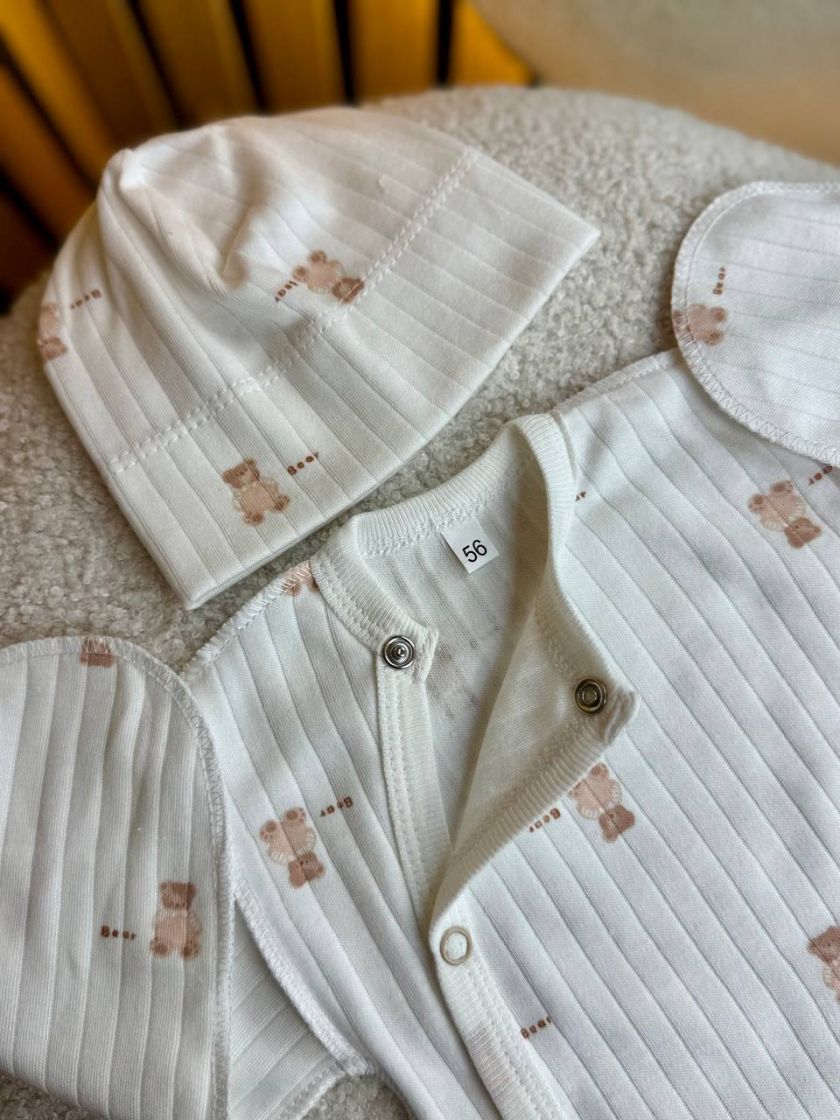 ❤ Комплект 3ка з боді, рубчик принт, Ромашка. Принт - Дрібні ведмедики. Розмір - 56-62 (#88143293) ✓ Anna Konvert