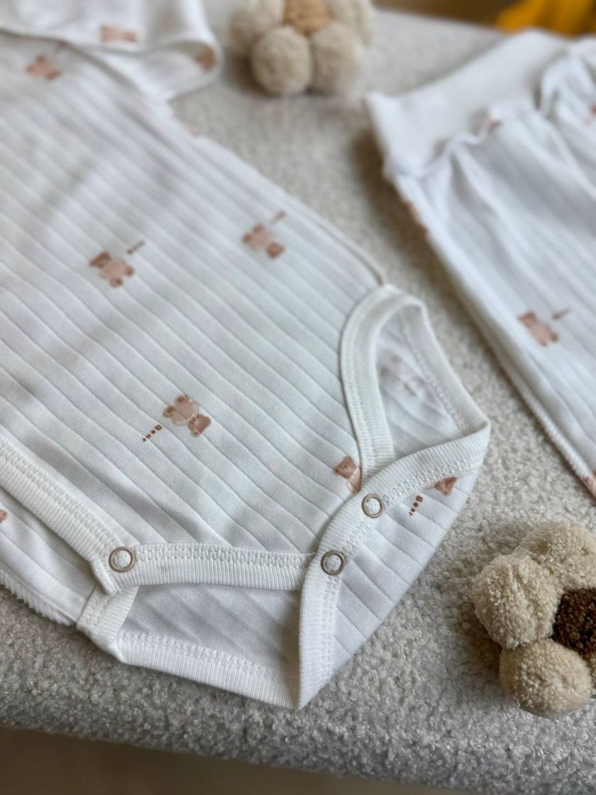 ❤ Комплект 3ка з боді, рубчик принт, Ромашка. Принт - Дрібні ведмедики. Розмір - 56-62 (#88143293) ✓ Anna Konvert