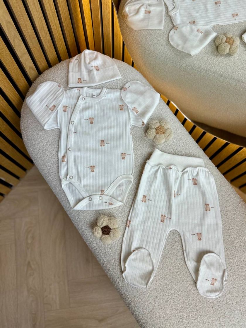 ❤ Комплект 3ка з боді, рубчик принт, Ромашка. Принт - Дрібні ведмедики. Розмір - 56-62 (#88143293) ✓ Anna Konvert