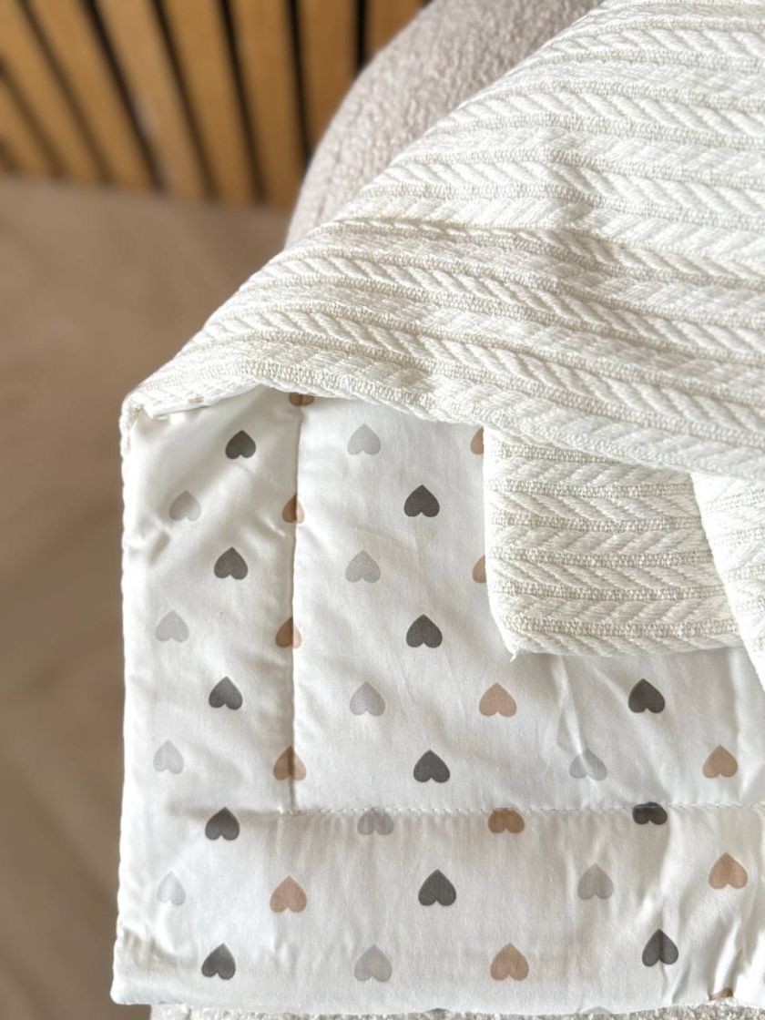 ❤ Демісезонний конверт плед на виписку, Плетіння, 80*80см. Колір - Білий з різними сердечками беж (#20006932) ✓ Anna Konvert