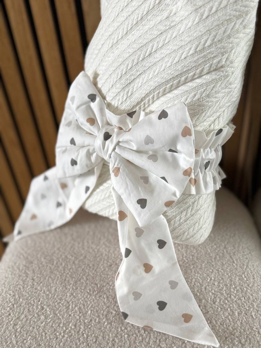 ❤ Демісезонний конверт плед на виписку, Плетіння, 80*80см. Колір - Білий з різними сердечками беж (#20006932) ✓ Anna Konvert