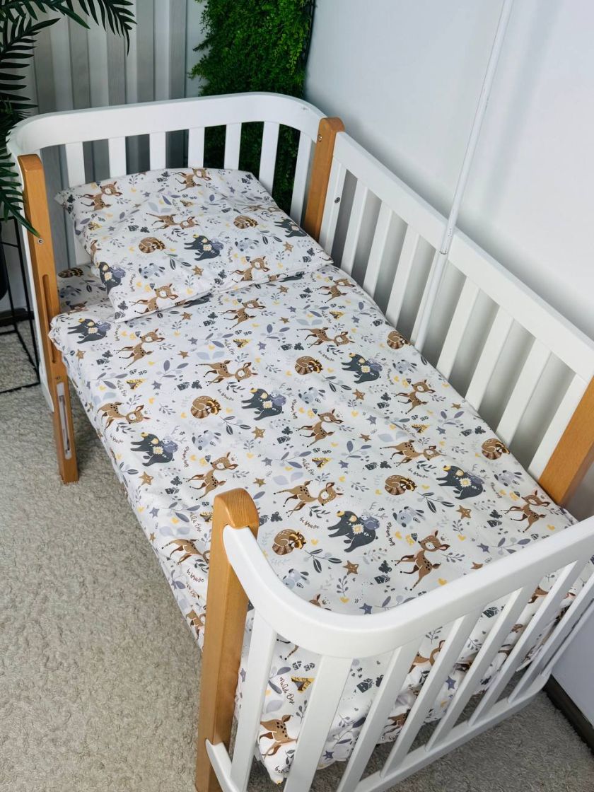 ❤ Змінна дитяча постіль, 110 см на 140 см. Принт - Єнот, бембі, зайка на сірому (#58563784) ✓ Anna Konvert