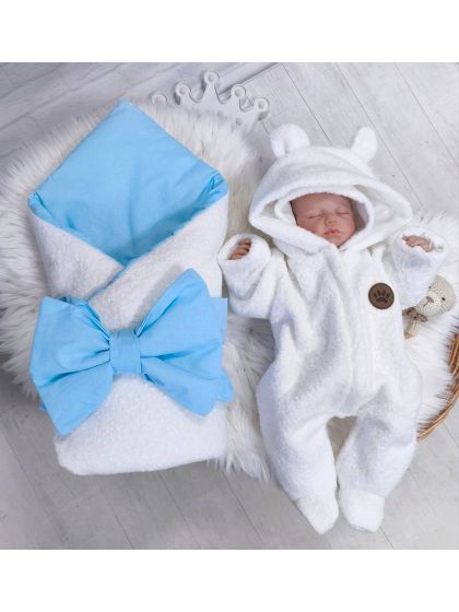 ❤ Демісезонний конверт плед Тедді, 80*80см. Колір - Білий з блакитним (#91249695) ✓ Anna Konvert 2