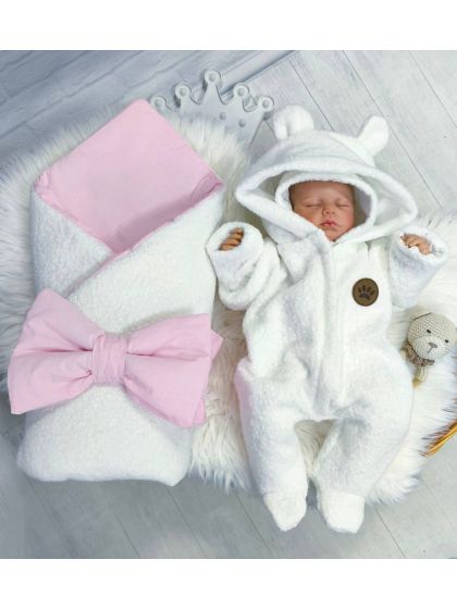 ❤ Демісезонний конверт плед Тедді, 80*80см. Колір - Білий з рожевим (#53917110) ✓ Anna Konvert 2