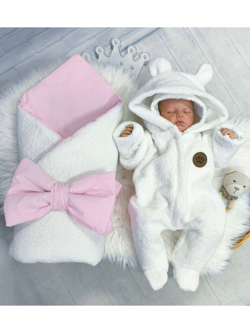 ❤ Демісезонний конверт плед Тедді, 80*80см. Колір - Білий з рожевим (#53917110) ✓ Anna Konvert