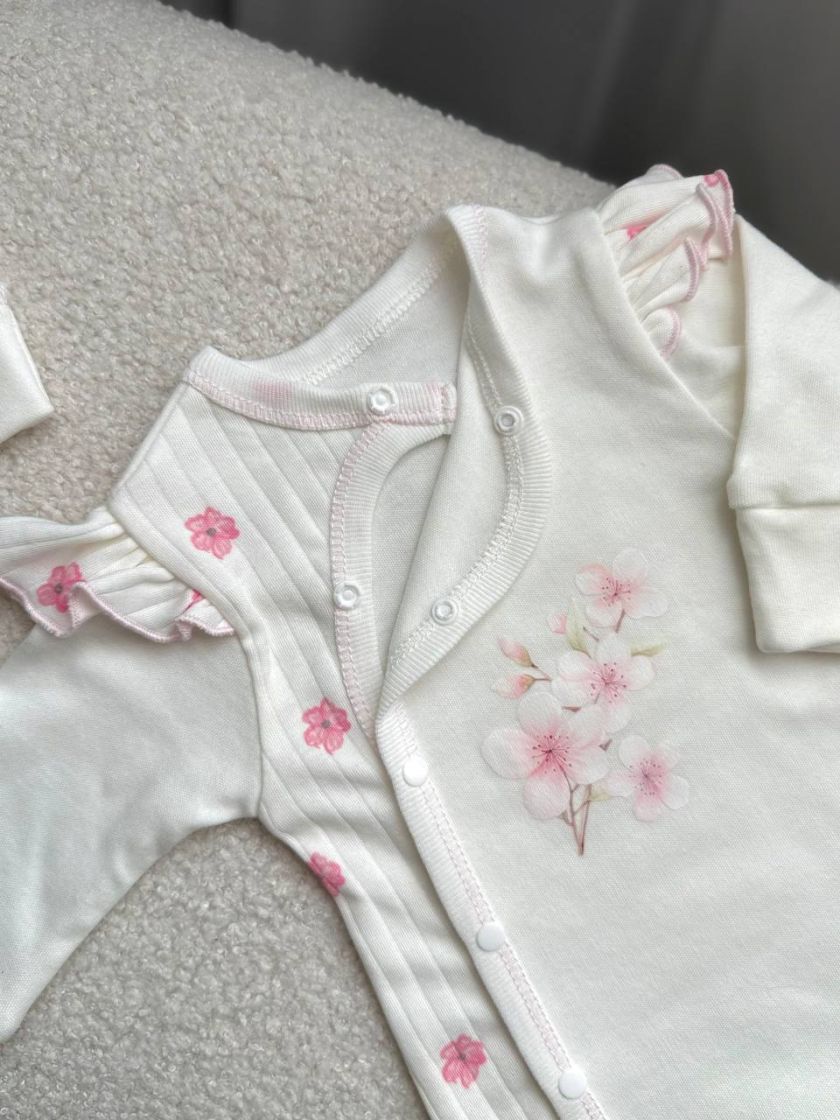 ❤ Чоловічок з рюшами та шапочкою, інтерлок, Smile. Принт - Квітки сакури. Розмір - 56 (#59565905) ✓ Anna Konvert