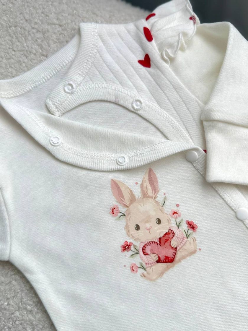 ❤ Чоловічок з рюшами та шапочкою, інтерлок, Smile. Принт - Зайчик із сердечком. Розмір - 56 (#16668078) ✓ Anna Konvert