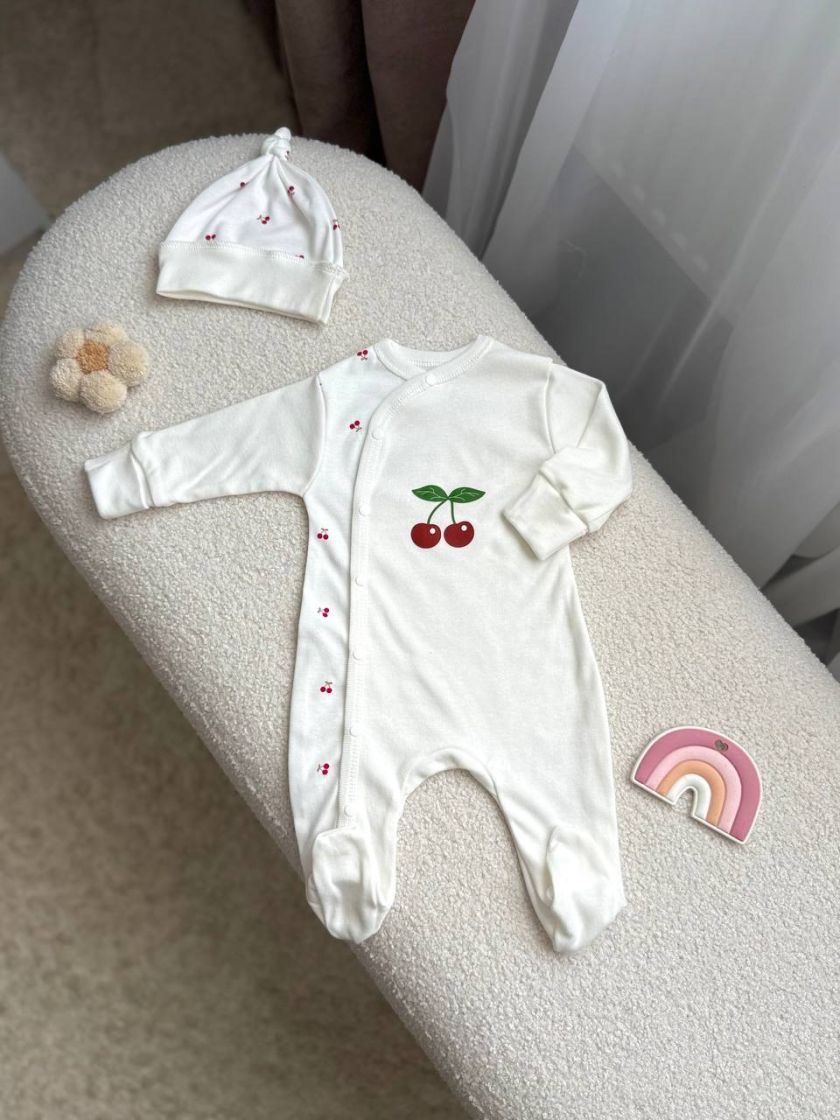 ❤ Чоловічок з шапочкою, інтерлок, Smile. Принт - Вишеньки. Розмір - 62 (#12647802) ✓ Anna Konvert