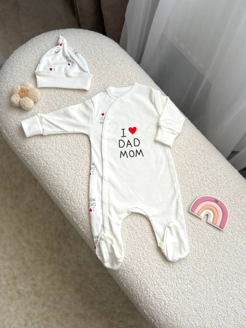 ❤ Чоловічок з шапочкою, інтерлок, Smile. Принт - I love dad mom. Розмір - 56 (#63645991) ✓ Anna Konvert