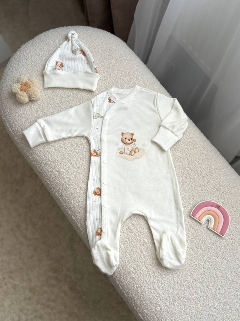 ❤ Чоловічок з шапочкою, інтерлок, Smile. Принт - Ведмедик в піжамці. Розмір - 62 (#73212103) ✓ Anna Konvert