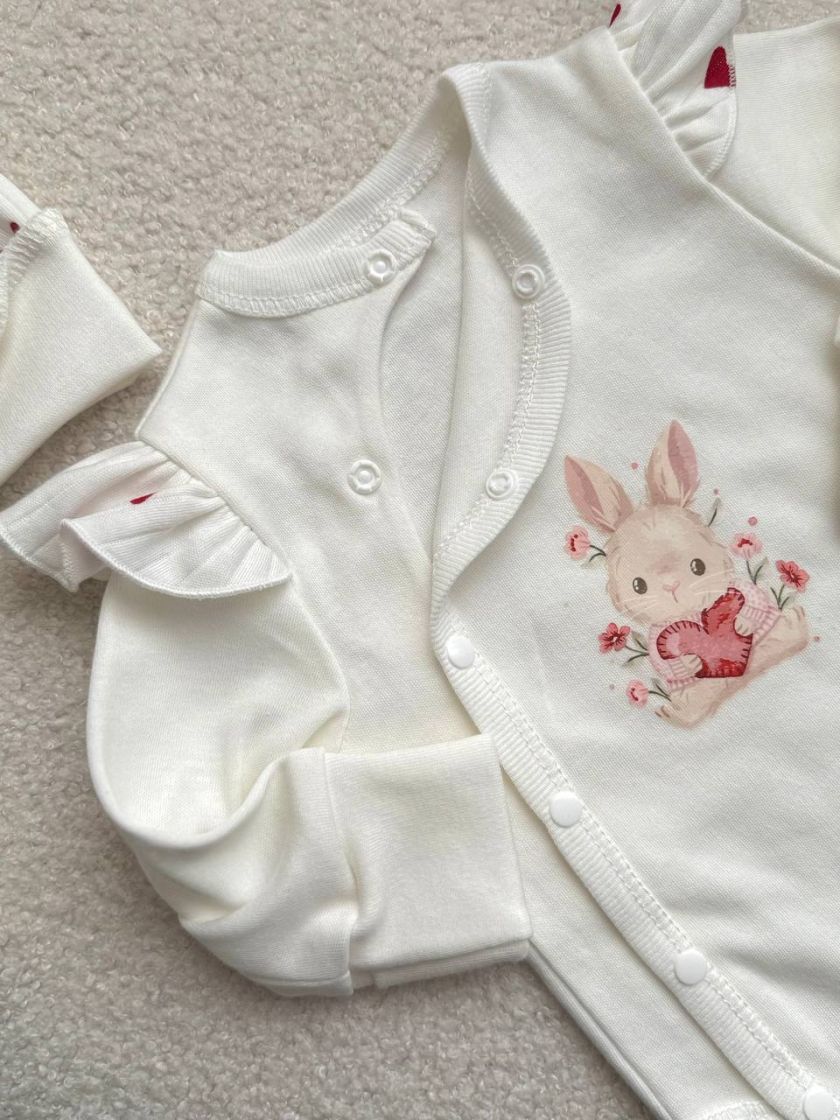 ❤ Комплект 3ка з боді та спідницею, інтерлок "Smile". Принт - Зайчик із сердечком. Розмір - 56 (#67711515) ✓ Anna Konvert