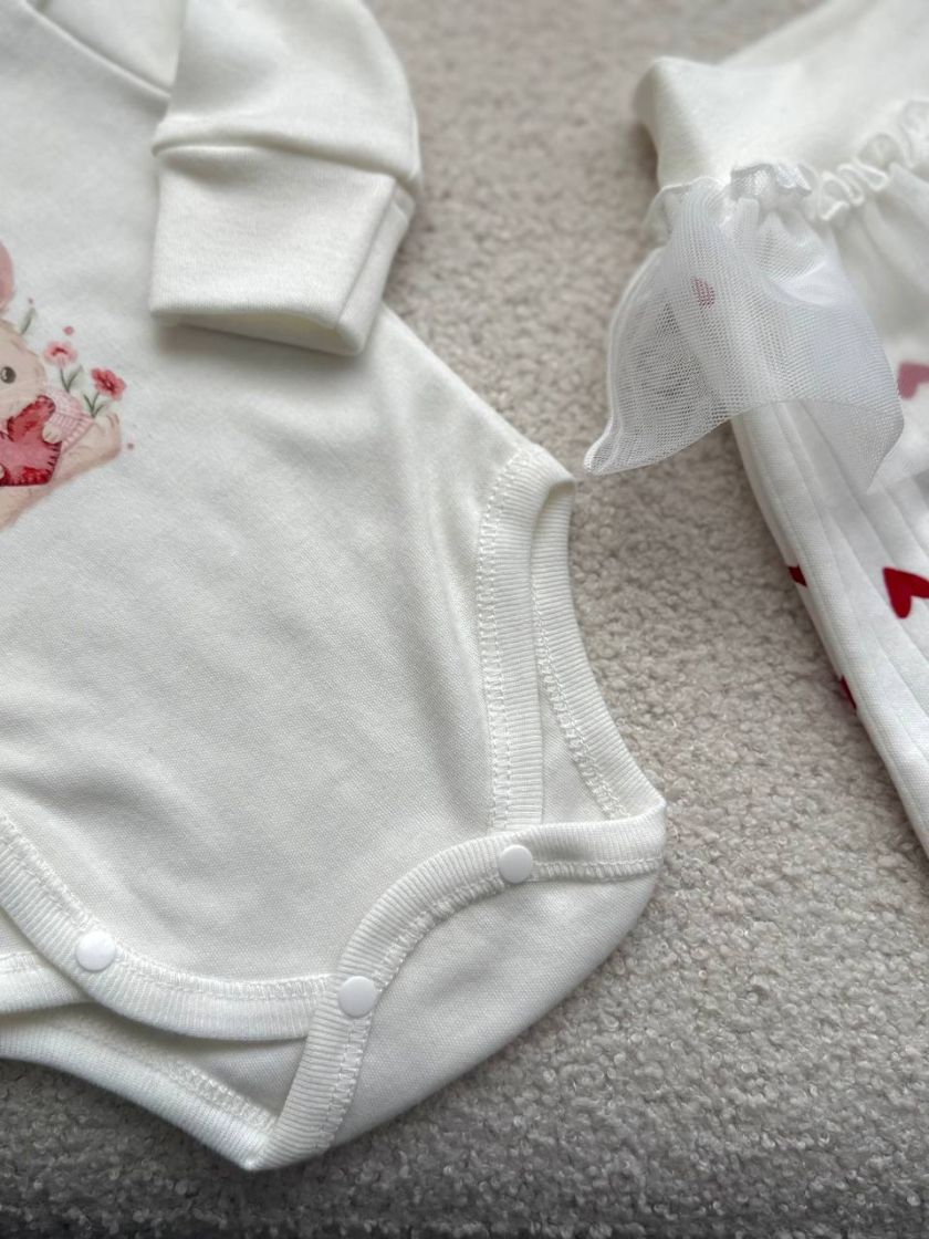 ❤ Комплект 3ка з боді та спідницею, інтерлок "Smile". Принт - Зайчик із сердечком. Розмір - 62 (#20975891) ✓ Anna Konvert