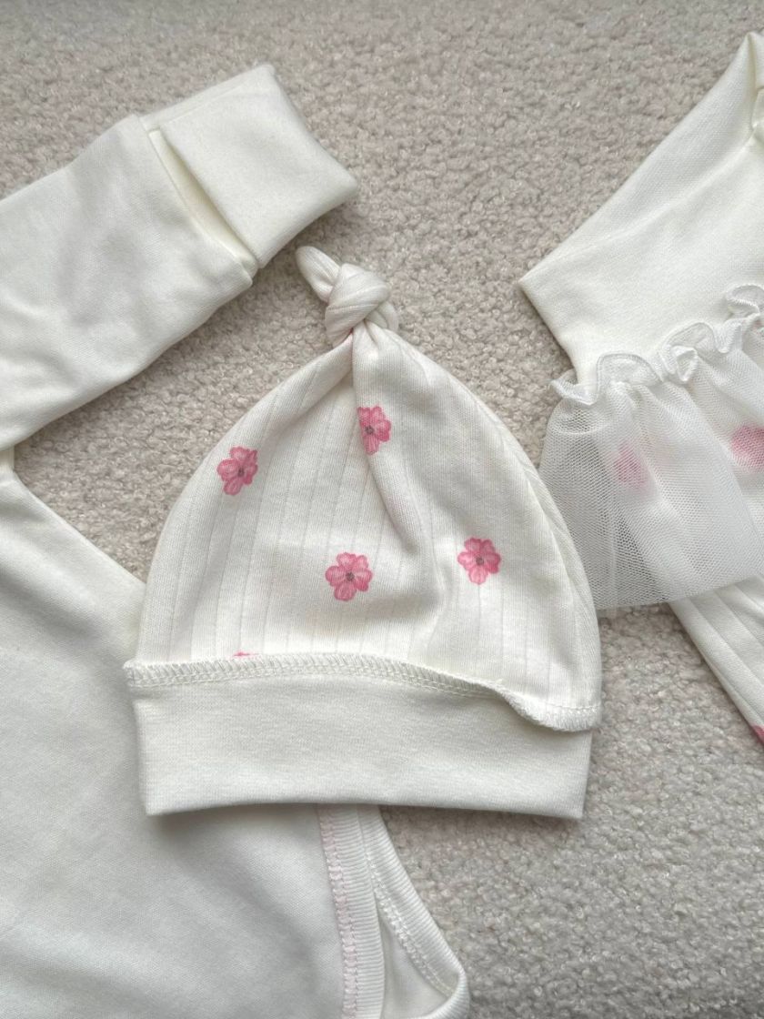 ❤ Комплект 3ка з боді та спідницею, інтерлок "Smile". Принт - Квітки сакури. Розмір - 62 (#11698019) ✓ Anna Konvert