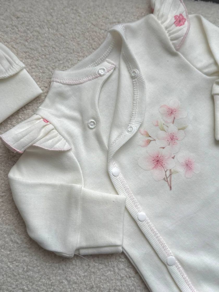 ❤ Комплект 3ка з боді та спідницею, інтерлок "Smile". Принт - Квітки сакури. Розмір - 62 (#11698019) ✓ Anna Konvert