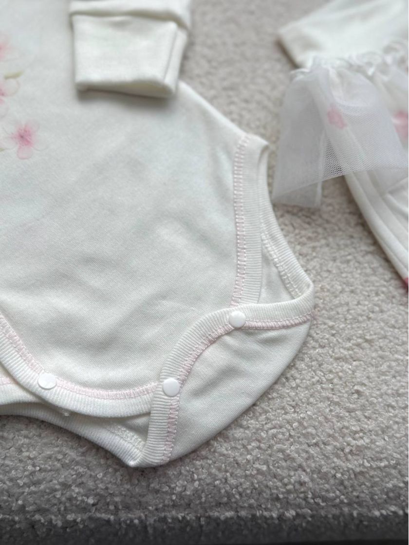 ❤ Комплект 3ка з боді та спідницею, інтерлок "Smile". Принт - Квітки сакури. Розмір - 62 (#11698019) ✓ Anna Konvert