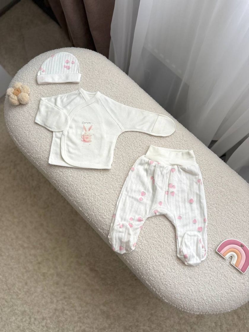 ❤ Комплект 3ка з сорочкою, інтерлок 56см Smile. Принт - Зайчик в чашці. Розмір - 56 (#24379653) ✓ Anna Konvert