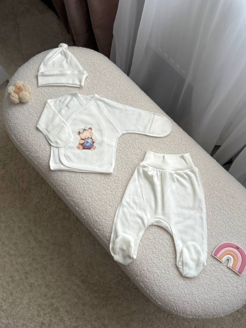 ❤ Комплект 3ка з сорочкою, інтерлок 56см Smile. Принт - Ведмедик з лохиною. Розмір - 56 (#20293660) ✓ Anna Konvert