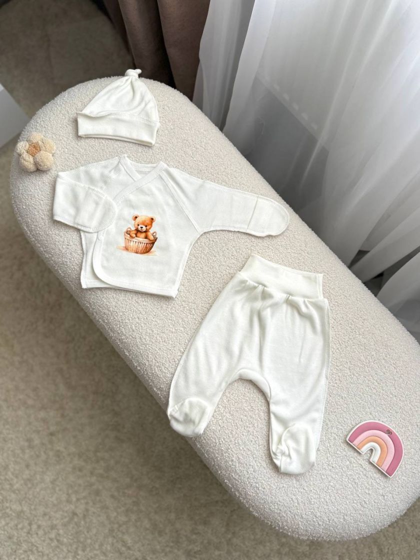 ❤ Комплект 3ка з сорочкою, інтерлок 56см Smile. Принт - Ведмедик у кошику. Розмір - 56 (#81461539) ✓ Anna Konvert