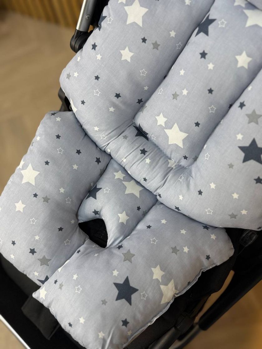 ❤ Матрасик візочок прогулянковий 3в1. Принт - Зірки різні на сірому (#54021379) ✓ Anna Konvert