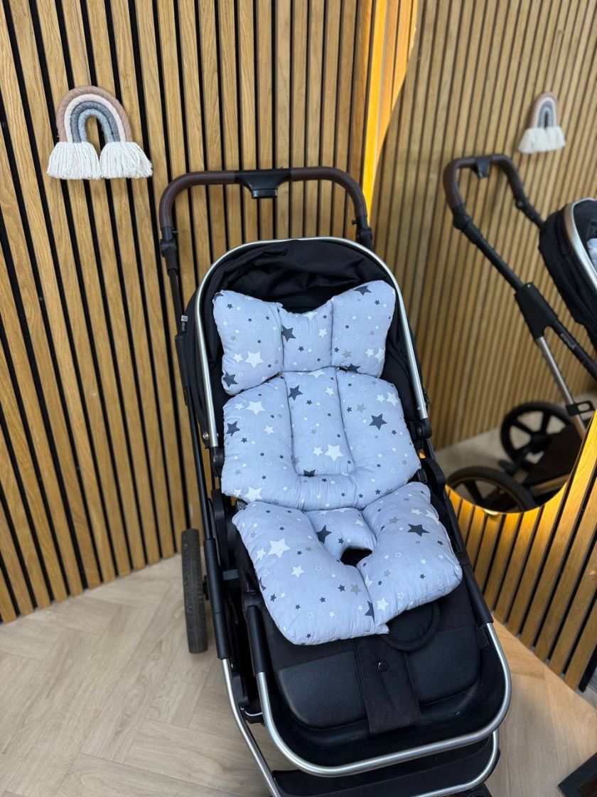 ❤ Матрасик візочок прогулянковий 3в1. Принт - Зірки різні на сірому (#54021379) ✓ Anna Konvert