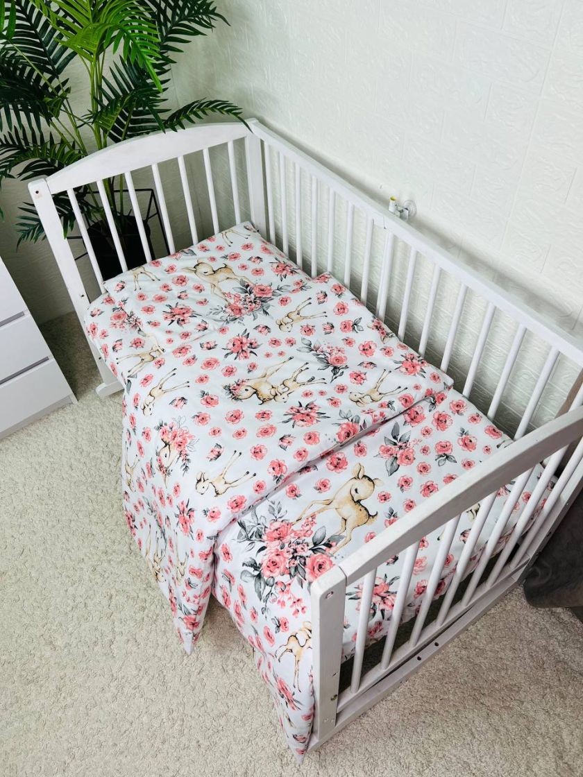 ❤ Змінна дитяча постіль, підковдра 110см на 90см. Принт - Олені бембі з трояндами (#41561661) ✓ Anna Konvert