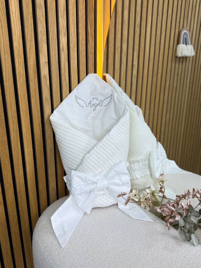 ❤ Демісезонний конверт-плед на виписку, Плетіння. Колір - Білий з вишивкою (#8491600) ✓ Anna Konvert