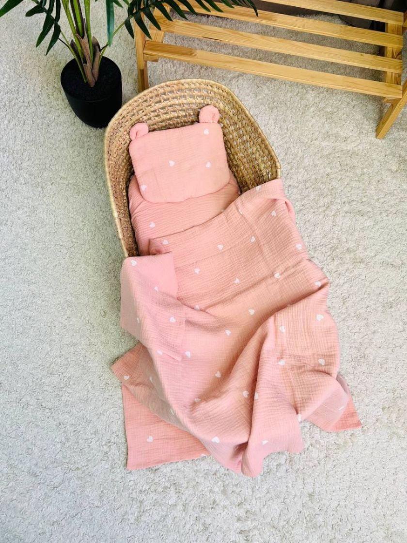 ❤ Набір у візочок мусліновий. Колір - Серця білі на персиковому (#1384629) ✓ Anna Konvert