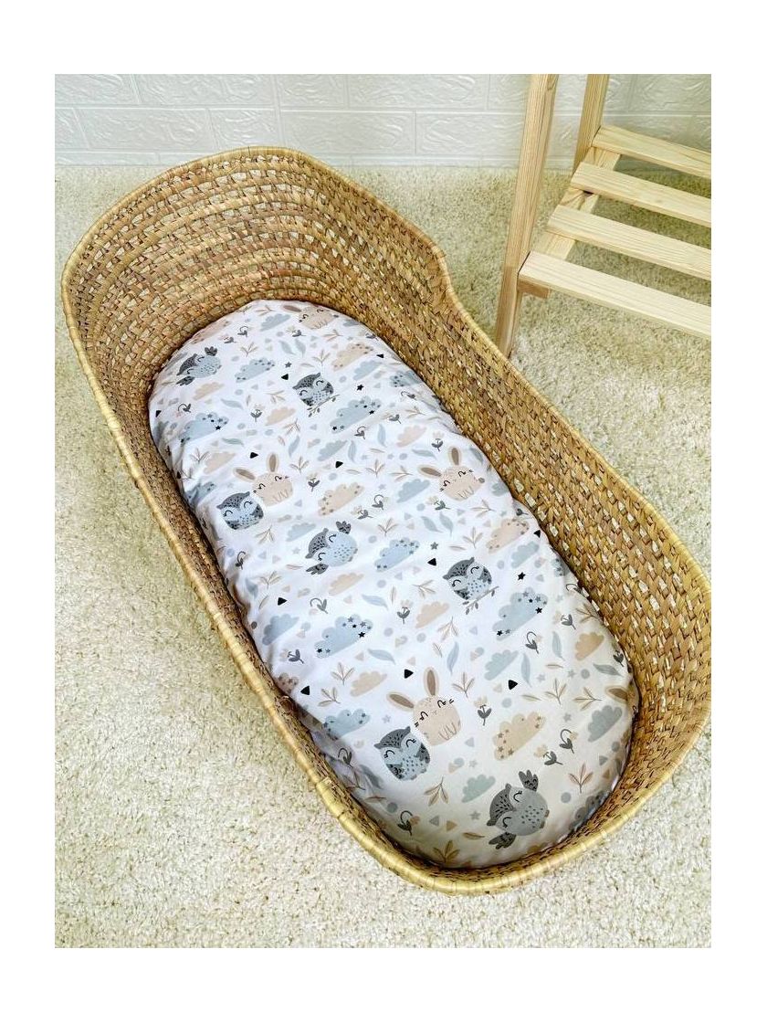 ❤ Простирадло непромакаюче у візочок на гумці. Принт - Совенята з бежевими зайцями (#17524192) ✓ Anna Konvert